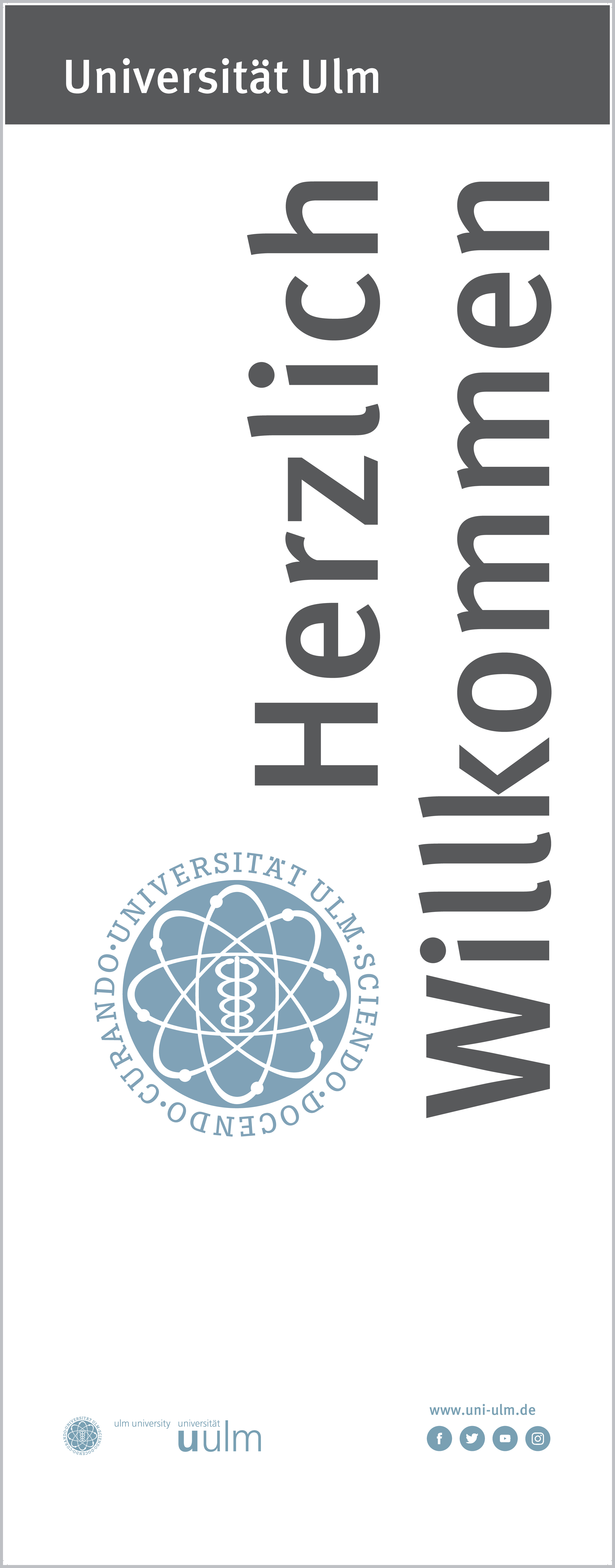 Banner mit Logo der Universität Ulm und Aufschrift Herzilich Willkommen