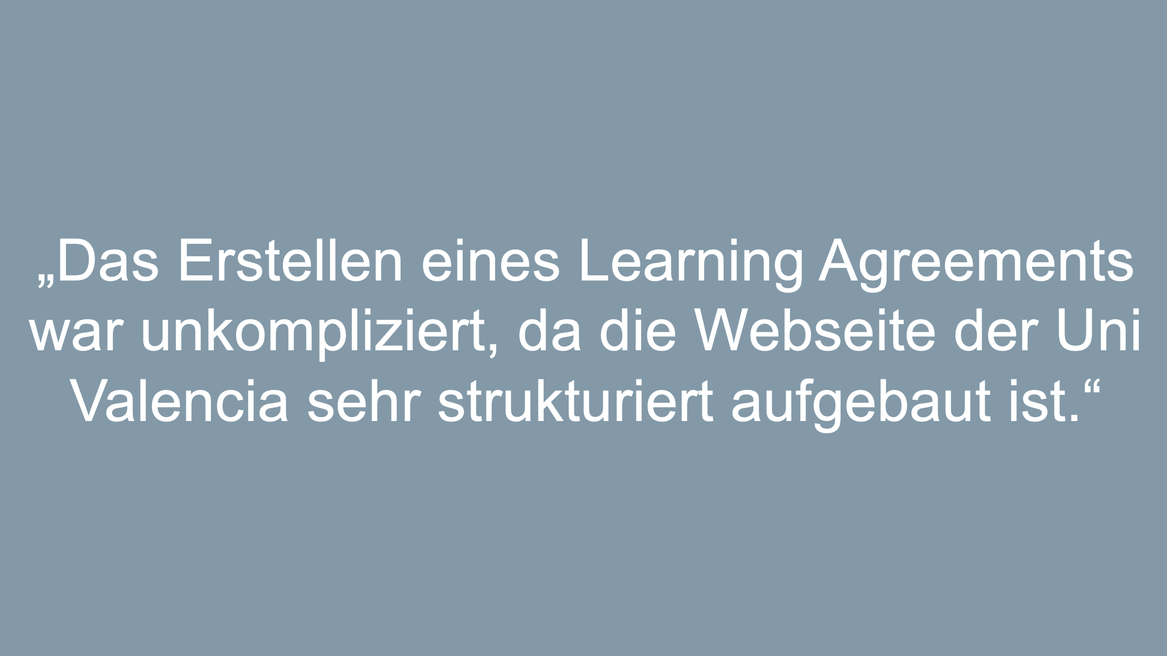 Text: Das Erstellen eines Learning Agreements war unkompliziert, da die Webseite der Uni Valencia sehr strukturiert aufgebaut ist