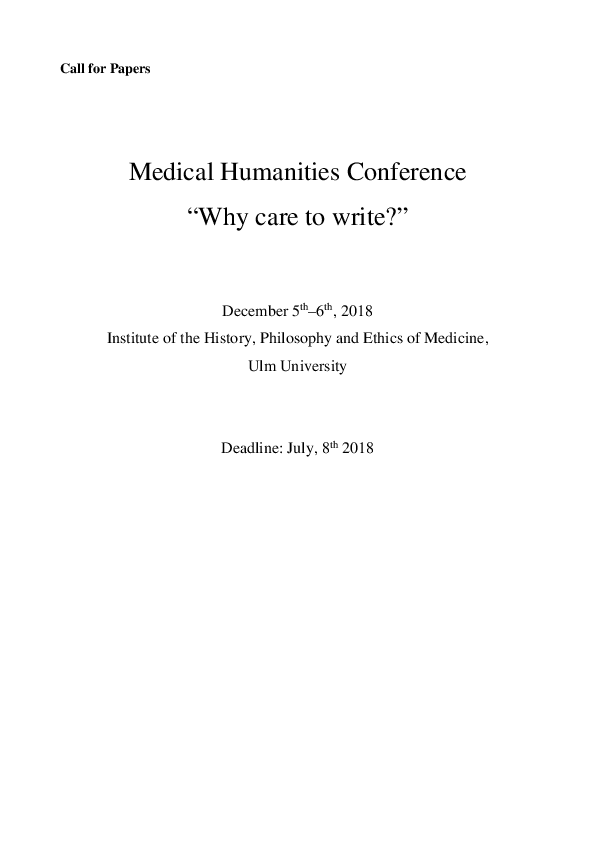 CfP Medical Humanities Ulm University