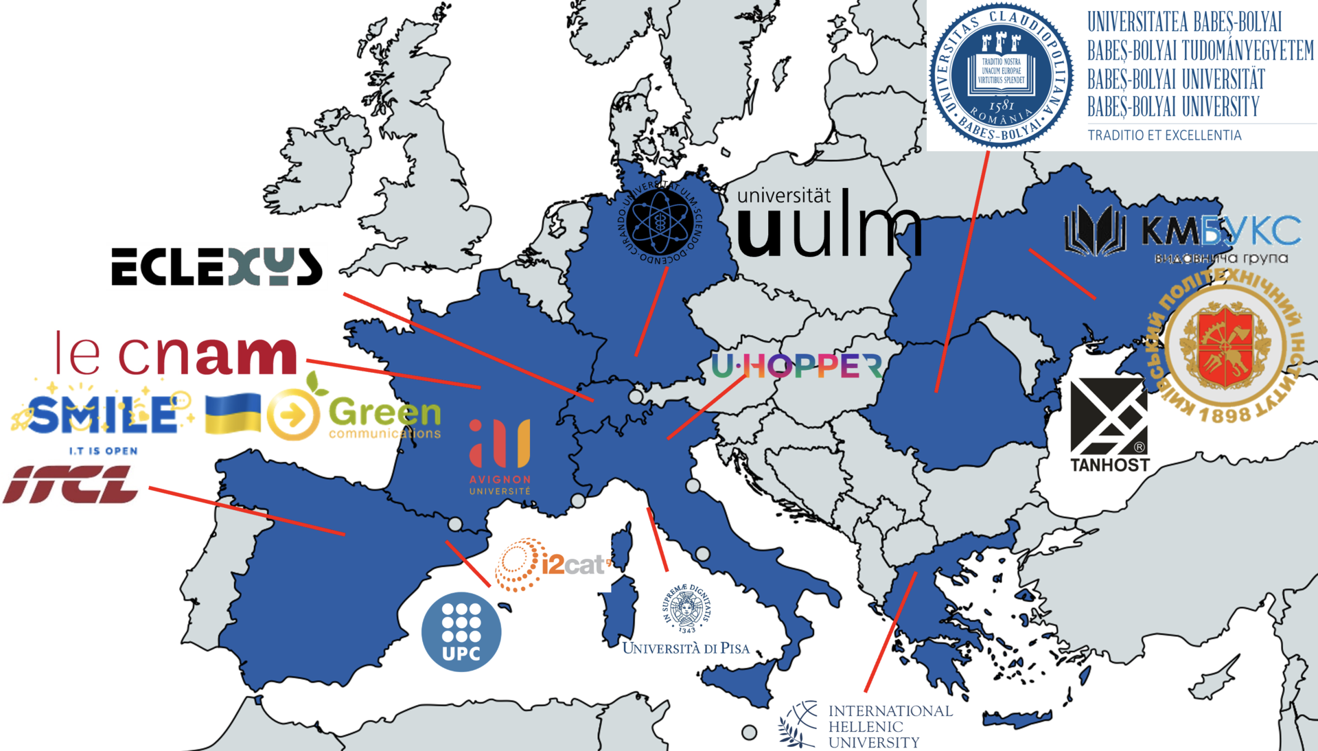 Map of universities that participate in the AI4CI project