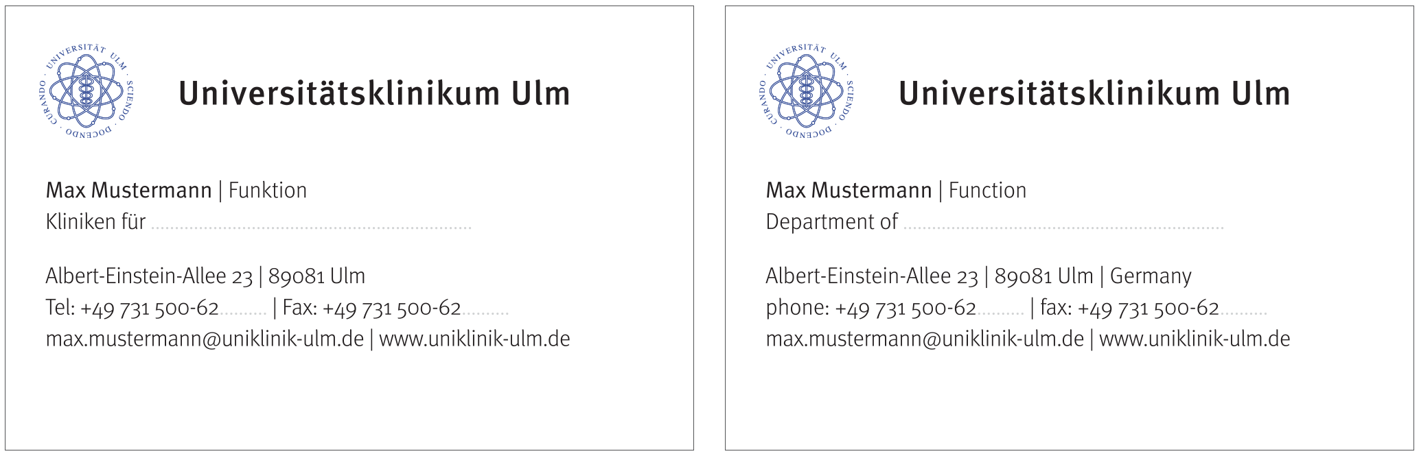 Visitenkarten Universitat Ulm