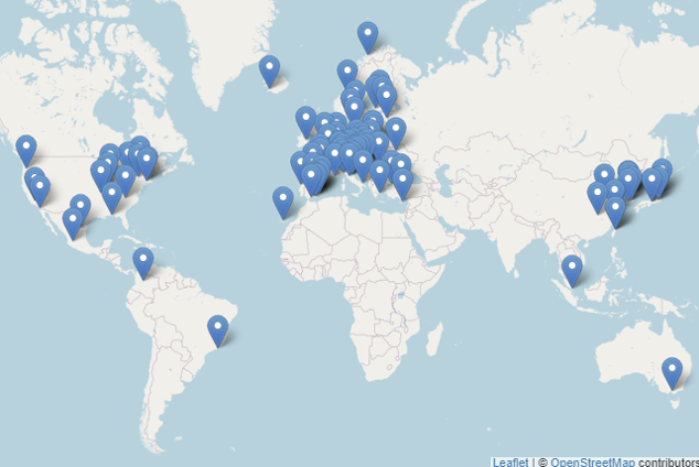 Map with pins on exchange opportunities worldwide