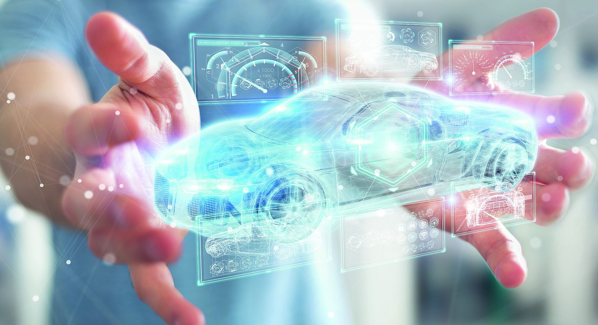 Businessman using modern smart car interface 3D rendering Communications and Computer Engineering
